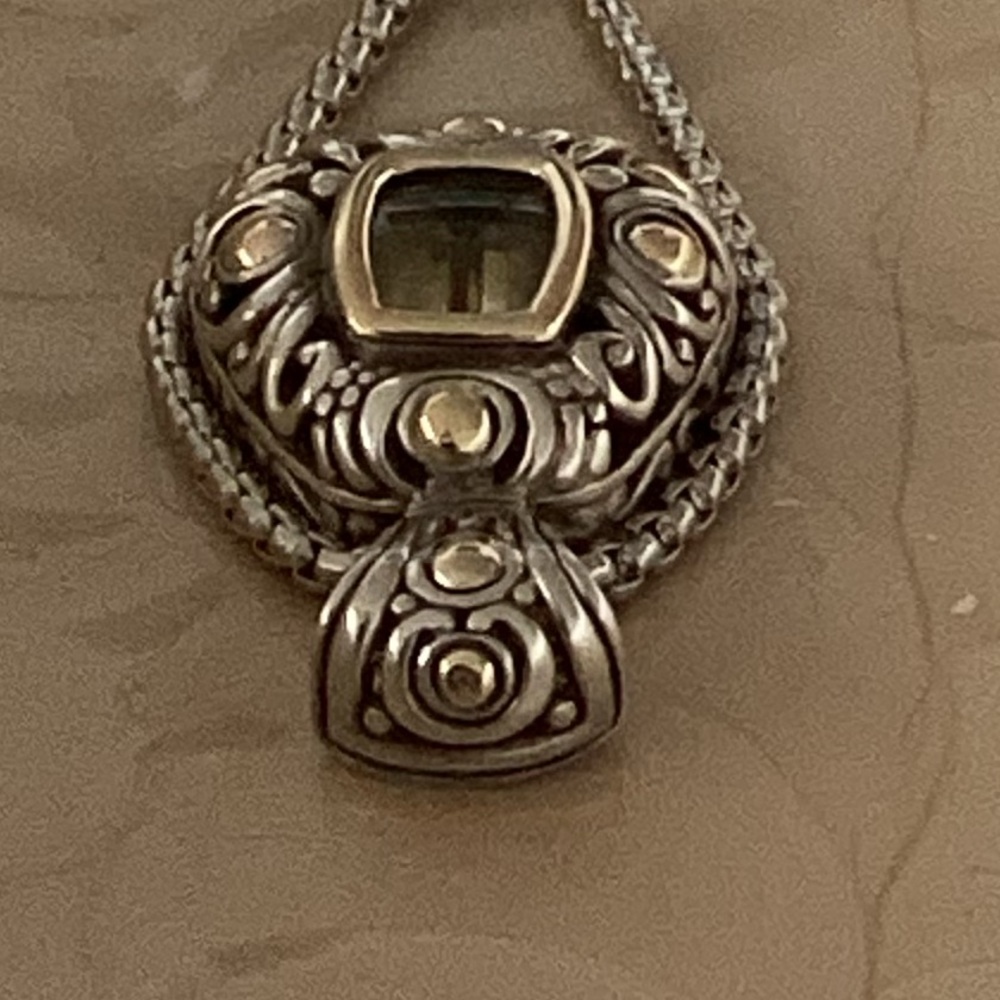 John Hardy Sterling Silver 18k Gold Peridot Large Slide Pendant & Necklace - Picture 10 of 13